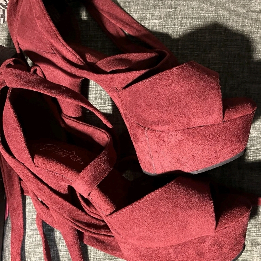 PLEASER Burgundy Platform Heels